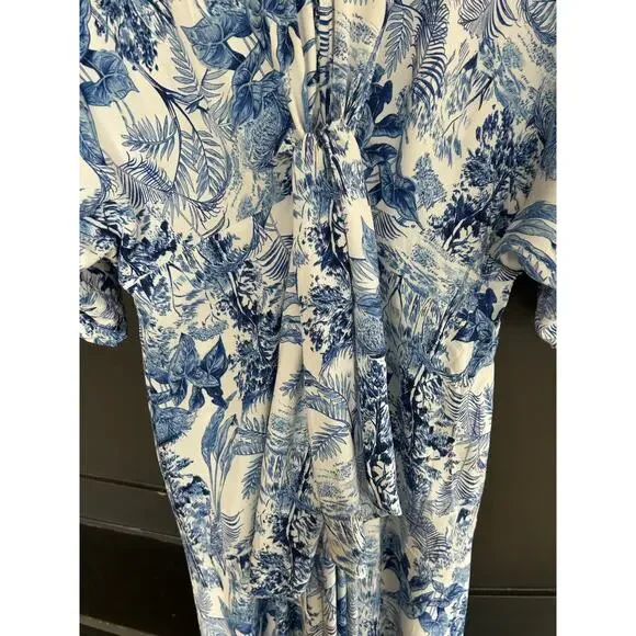 Baltic Born Byron Blue White Tropical Resort Wear Wide Leg Tie Front Jumpsuit XL - Picture 6 of 14